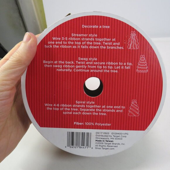 Burgundy w Swirls Wired Ribbon w Gold Foiled Wired Edge 100 feet Target 2009 NEW - Picture 5 of 6